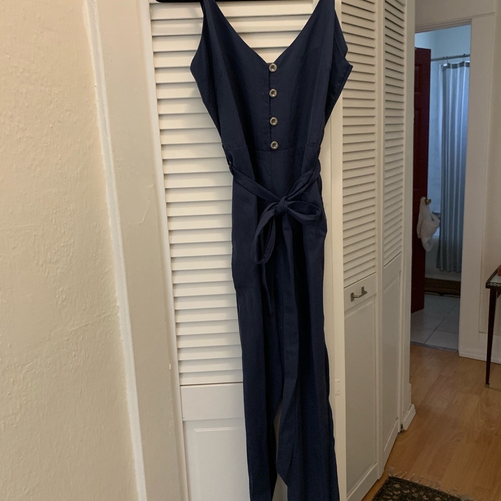 Modern Vintage Navy Button Up Jumpsuit